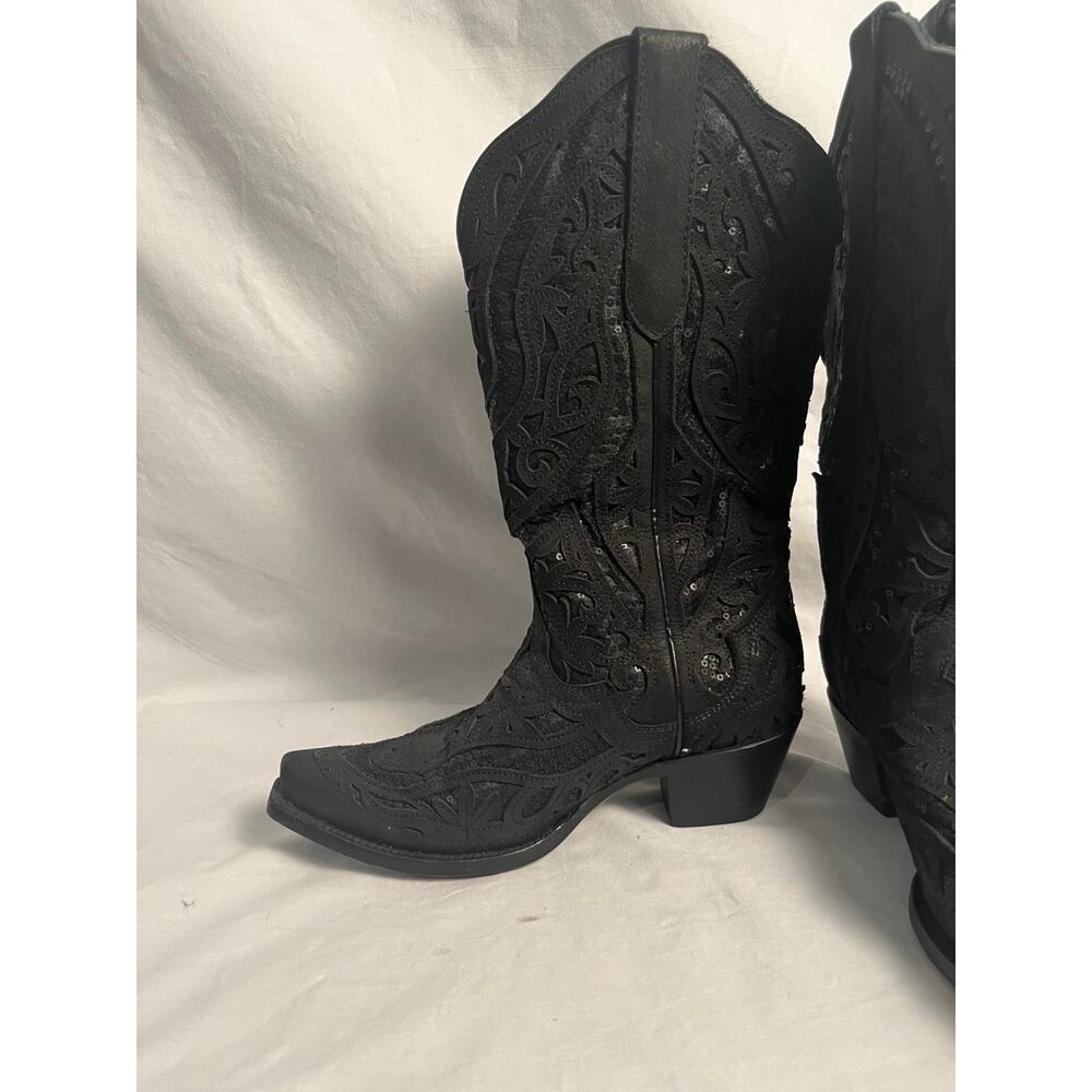 JB Dillon Black Western Cowgirl Boots Women’s 6B Embroidered Sequin Mexico